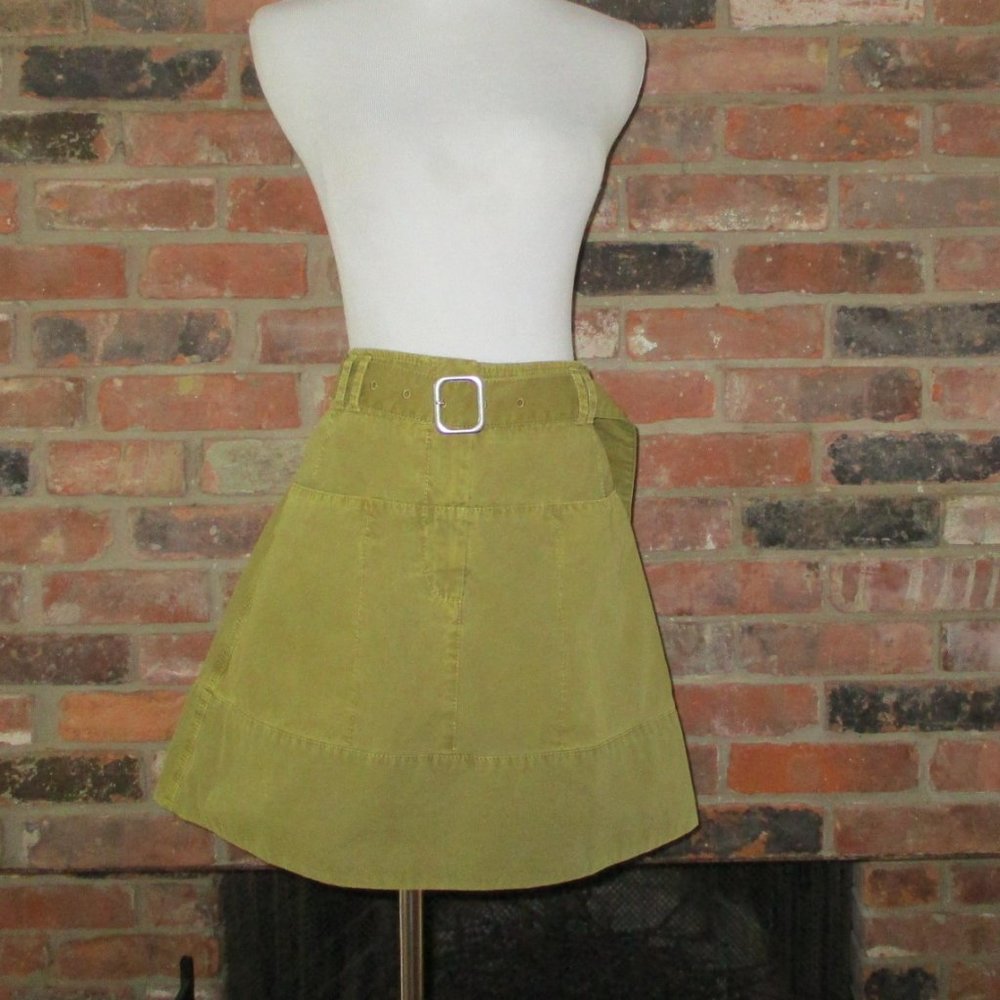 Proenza Schouler belted washed cotton skirt, olive green, size 8, Medium